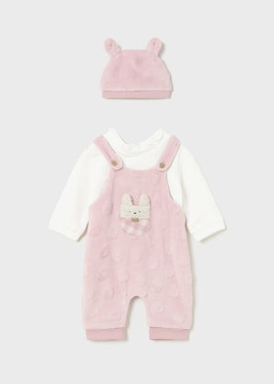 Mayoral Fleece Romper with Hat in Blush