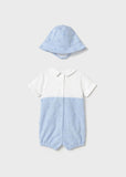 Mayoral Overall Romper with Hat Set in Sky