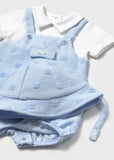 Mayoral Overall Romper with Hat Set in Sky