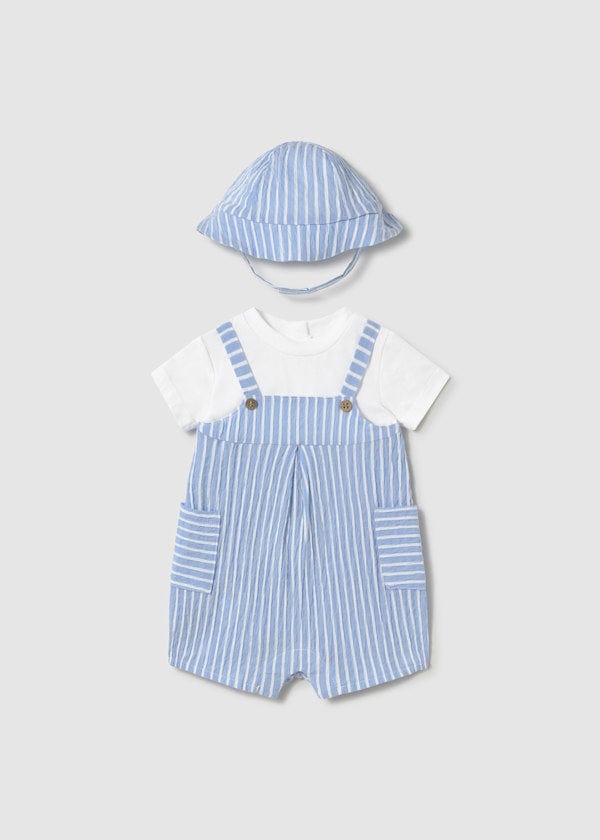 Mayoral Usa Inc Mayoral Striped Overall Romper & Hat Set - Little Miss Muffin Children & Home