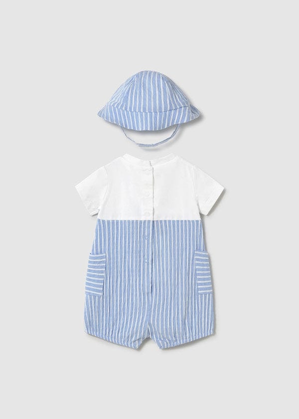 Mayoral Usa Inc Mayoral Striped Overall Romper & Hat Set - Little Miss Muffin Children & Home
