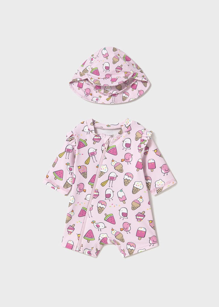 Mayoral Usa Inc Mayoral Sun Protection Swim Romper with Hat in Petal - Little Miss Muffin Children & Home
