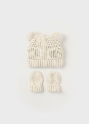 Mayoral Usa Inc Mayoral Tricot Pom Pom Hat and Mittens Set in Pottery for Baby - Little Miss Muffin Children & Home