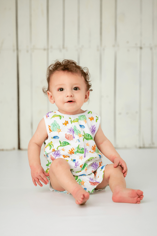 Nola Tawk Nola Tawk Just Keep Swimming Organic Muslin Shortall - Little Miss Muffin Children & Home