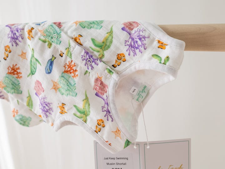 Nola Tawk Nola Tawk Just Keep Swimming Organic Muslin Shortall - Little Miss Muffin Children & Home
