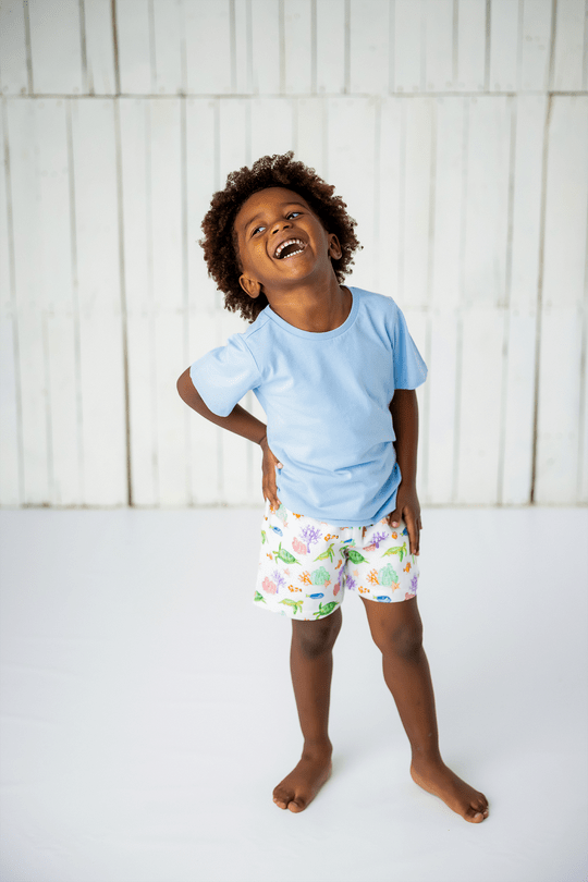Nola Tawk Nola Tawk Just Keep Swimming Organic Muslin Shorts - Little Miss Muffin Children & Home