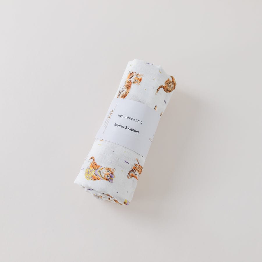 Nola Tawk Nola Tawk MVC: Louisiana Tigers (LSU) Organic Muslin Swaddle Blanket - Little Miss Muffin Children & Home