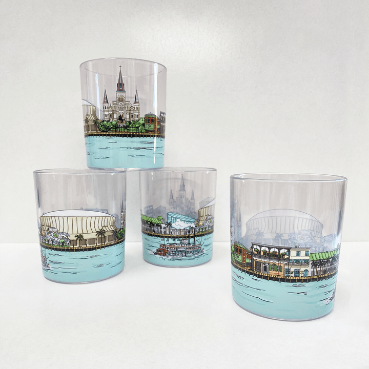 Nola Tawk New Orleans Skyline Acrylic Glasses, Set of 4