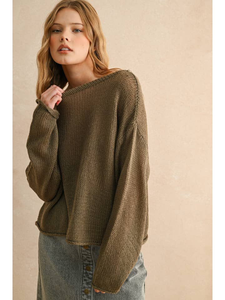 olive boatneck light weight sweater