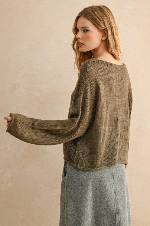 olive boatneck light weight sweater