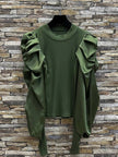 olive green puff sleeve top