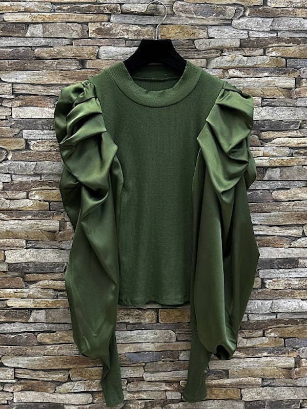 olive green puff sleeve top