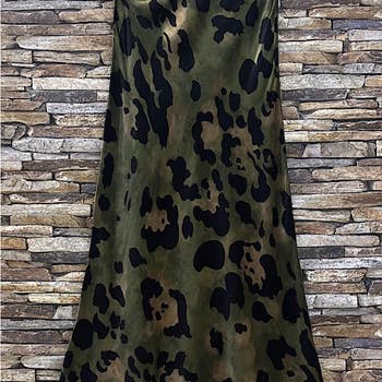 green olive leopard midi skirt