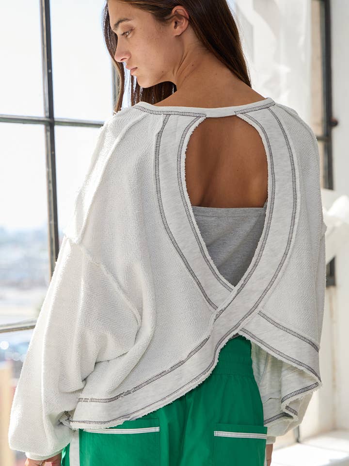 open back grey sweatshirt