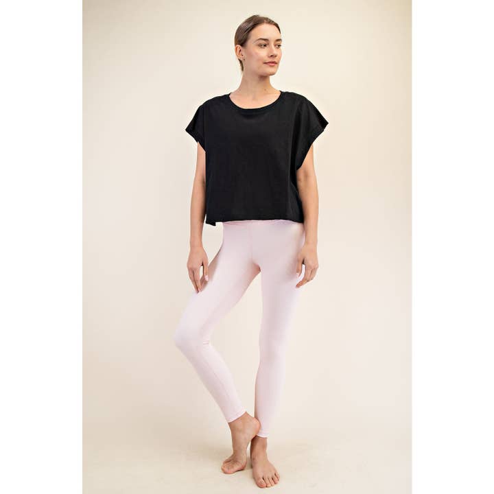 cotton slub open back top in black