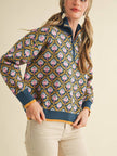 blue and pink peacock blue pull over sweater