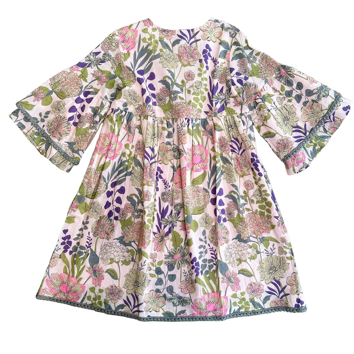 pink floral bell sleeve dress