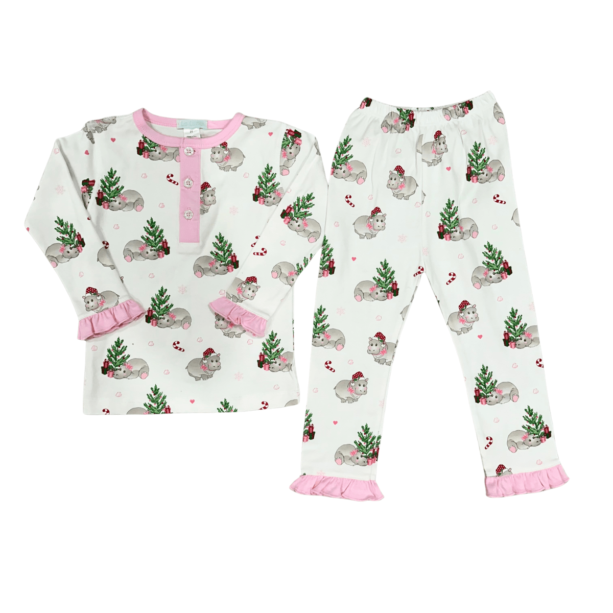girls pink christmas hippo pajamas