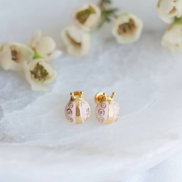 pink lady bug earrings
