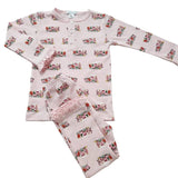 Lulu Bebe Lulu Bebe Pink Christmas Train Pima Long Sleeve Girl 2pc PJ - Little Miss Muffin Children & Home