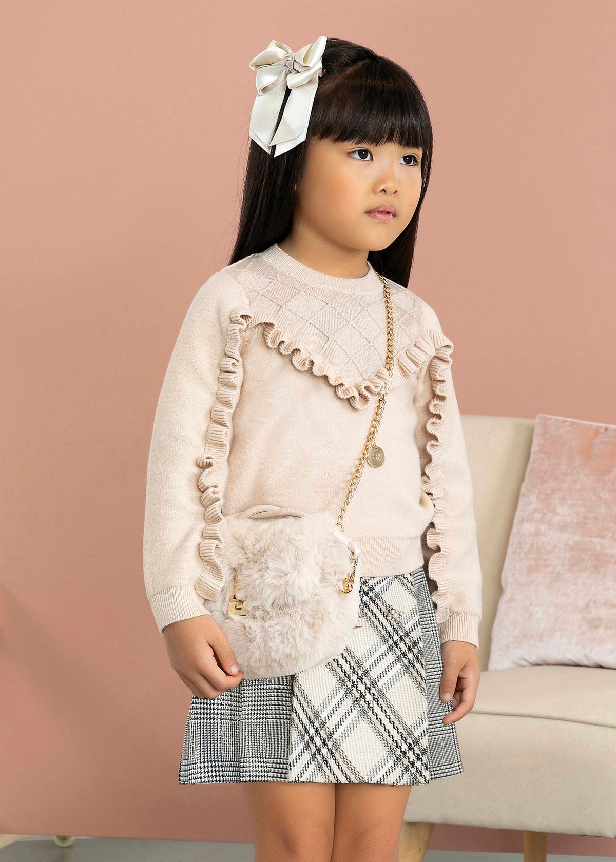 Abel & Lula Abel & Lula Pleated Plaid Skirt with Pearl Details - Little Miss Muffin Children & Home