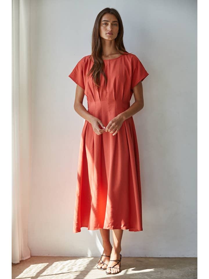 pleated flare out midi dress