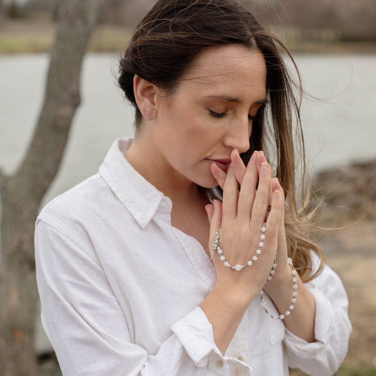 My Saint My Hero Miracles Rosary Wrap Bracelet - Grey/Crystal/Pearl - Little Miss Muffin Children & Home