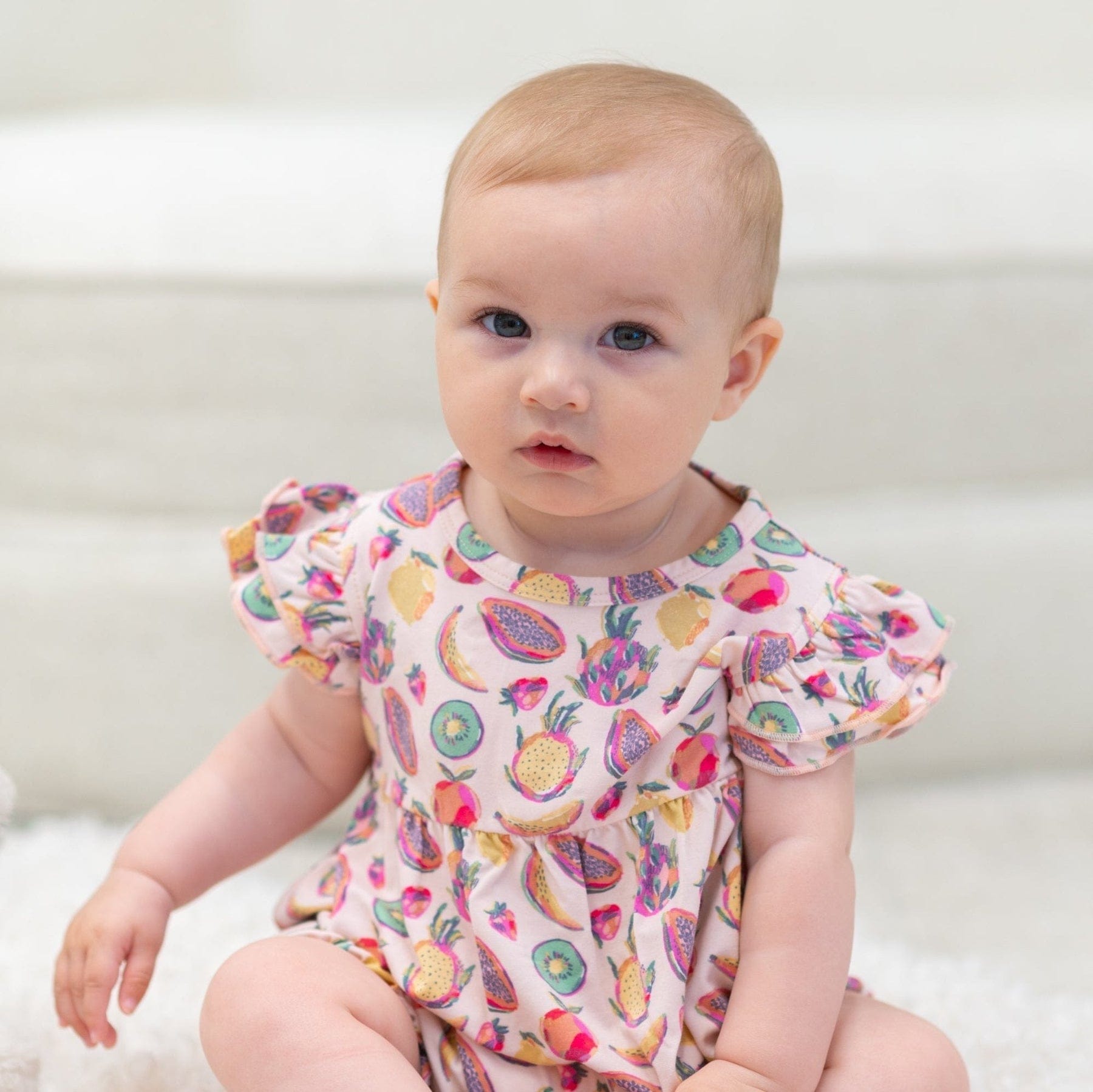 Sweet Bamboo Sweet Bamboo Ruffle Romper Tropical Fruits - Little Miss Muffin Children & Home