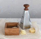 Creative Co-op Stainless Steel Grater with Acacia Wood Handle & Base