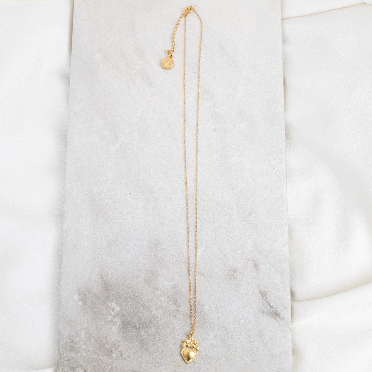 My Saint My Hero Sacred Heart (with Flowers) Necklace 18'+3" Gold - Little Miss Muffin Children & Home