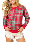 red and green sequin plaid sweater