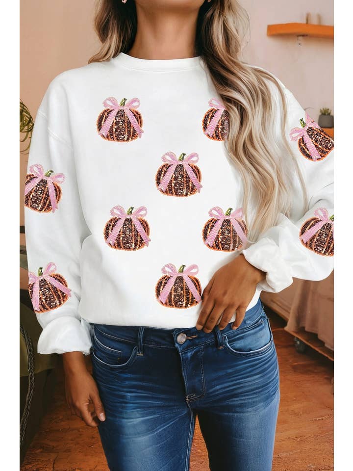 sequin pumpkin bow sweatshirt