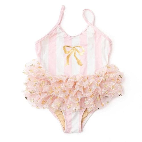 Blush Bow Stripe Skirted 1pc