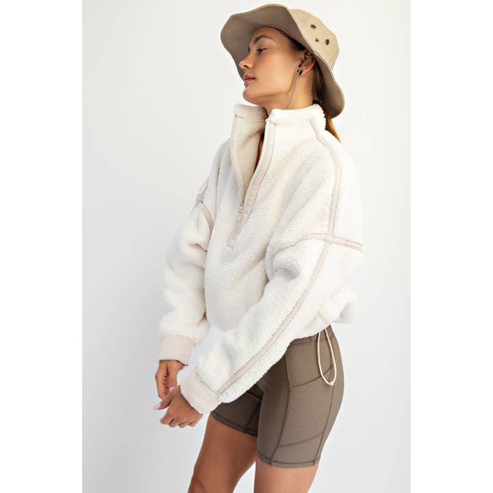 ivory pull over sherpa jacket