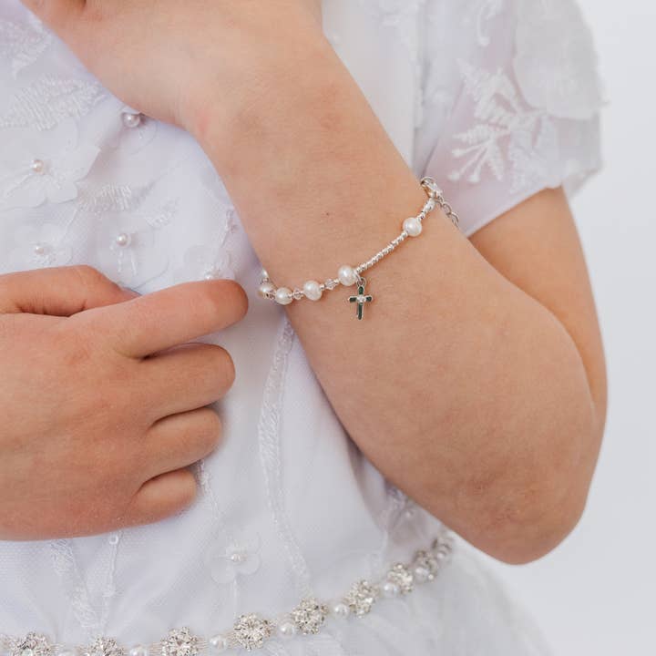 girls sterling silver rosary bracelet