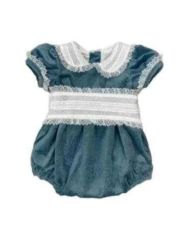 Lulu Bebe Lulu Bebe Sky Blue Velvet Girl Bubble with Lace - Little Miss Muffin Children & Home