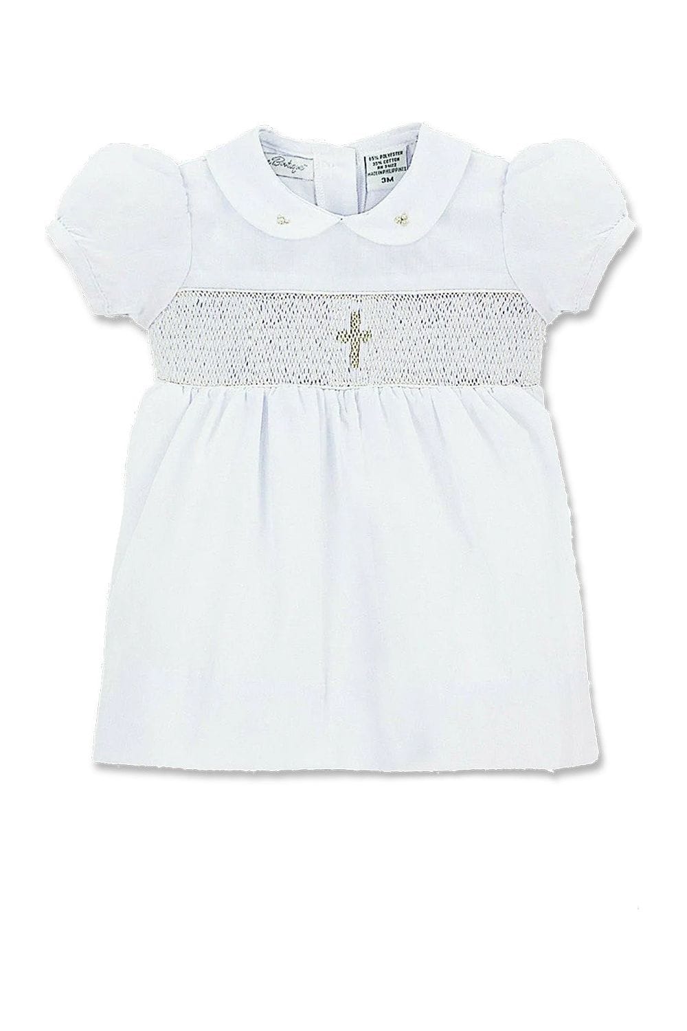 girls smocked gown with cross