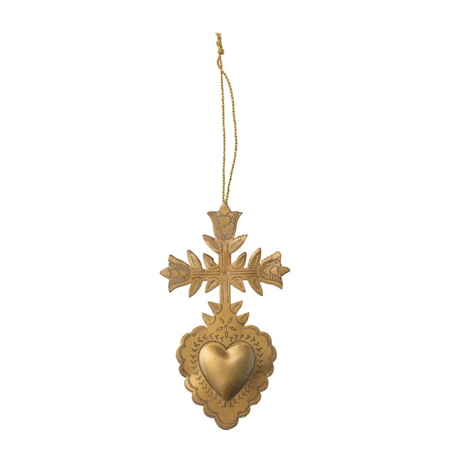 Creative Co-Op Creative Co-op Metal Sacred Heart Ornament, Gold Finish - Little Miss Muffin Children & Home