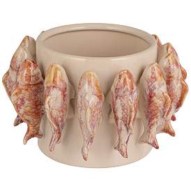 Reactive Glaze Stoneware Planter with 3D Fish (Holds 4" Pot) (Each One Will Vary)