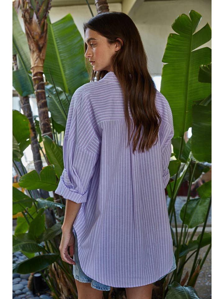 womens long sleeve purple striped top