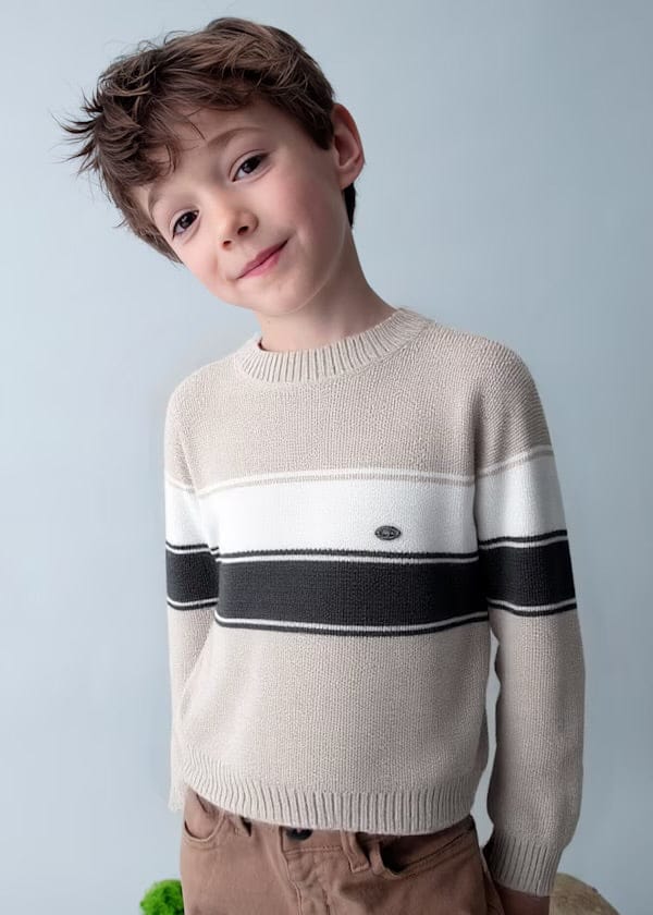 boys cream striped sweater with stripes