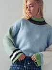 color block relaxed fit blue and green sweater
