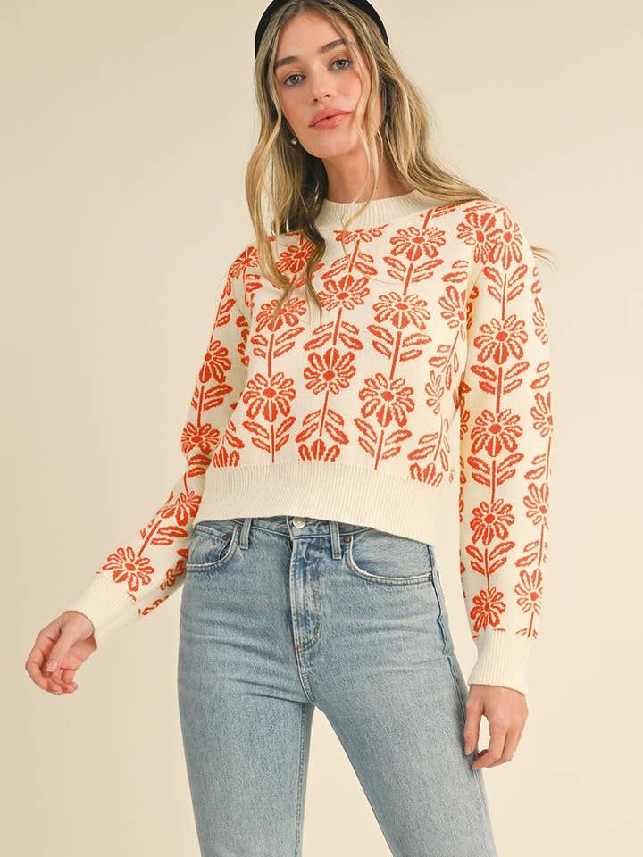 ribbed sweater with orange flowers