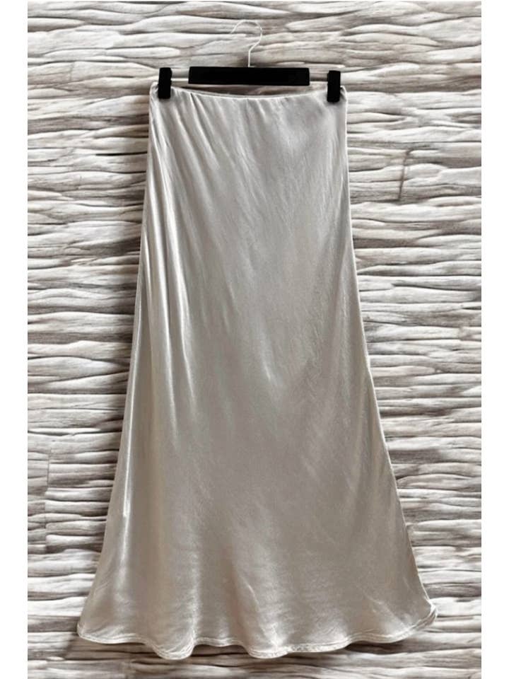 taupe satin midi skirt