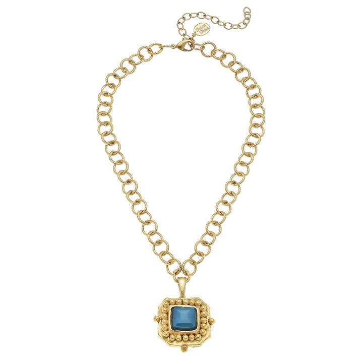 teal pendant gold chain necklace