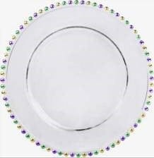 Clear Beaded 13"  Charger Plate with Mardi Gras Beads