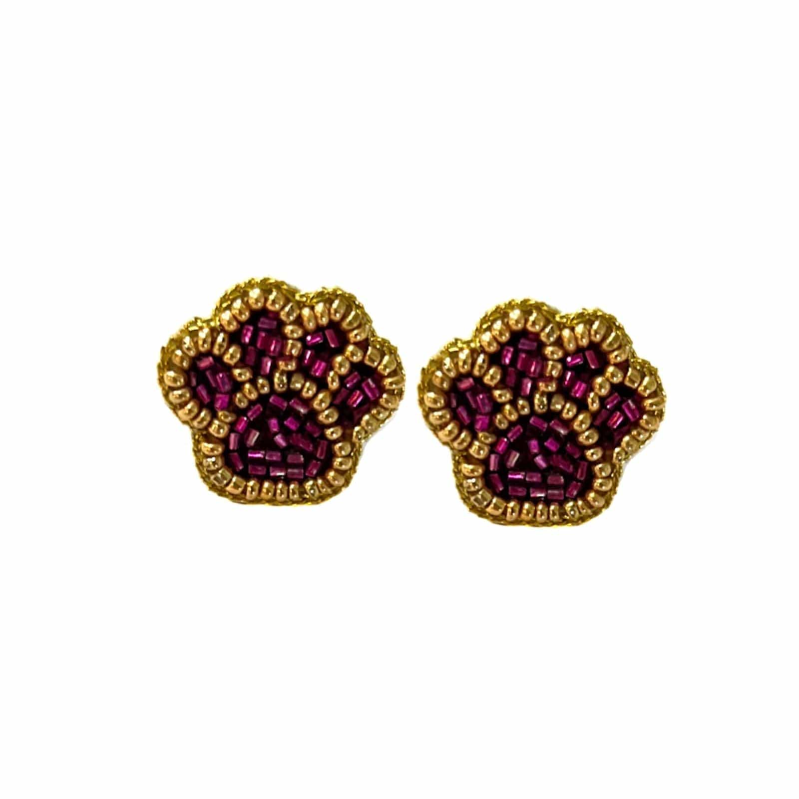 Golden Lily Purple & Gold Paw Beaded Stud Earring - Little Miss Muffin Children & Home