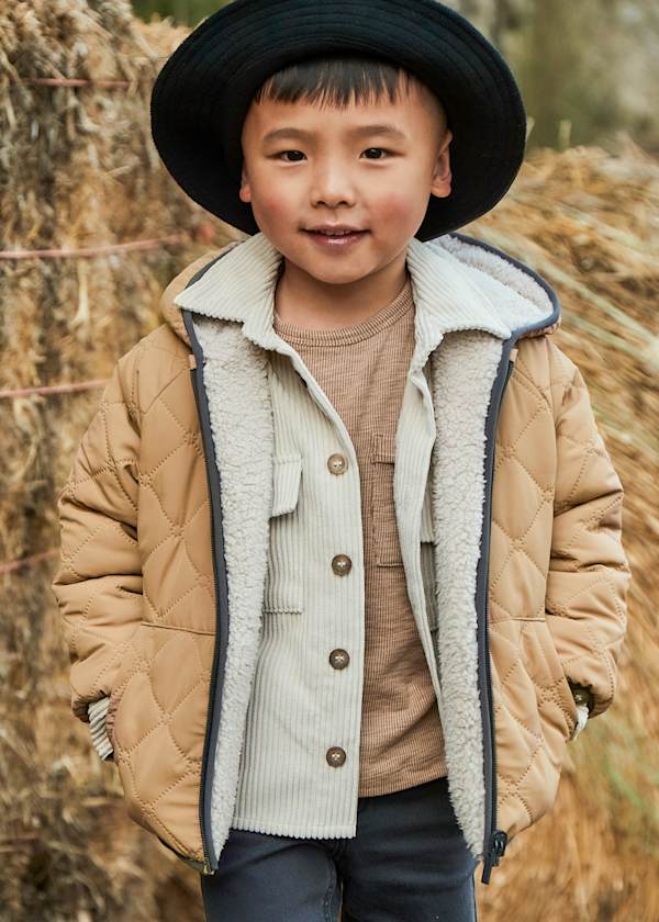 boys reversible caramel quilted jacket