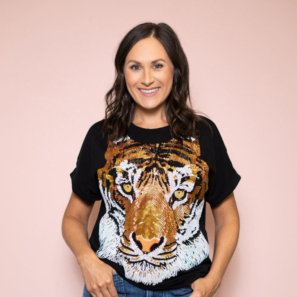 black lsu tiger sequin tee