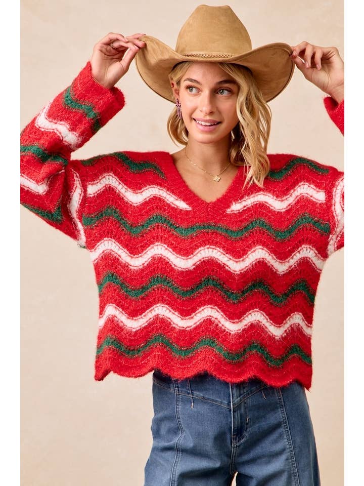 red and green wavy christmas sweater